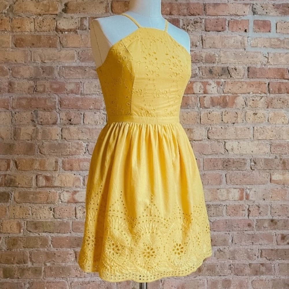 Abercrombie Mustard Eyelet Halter Dress